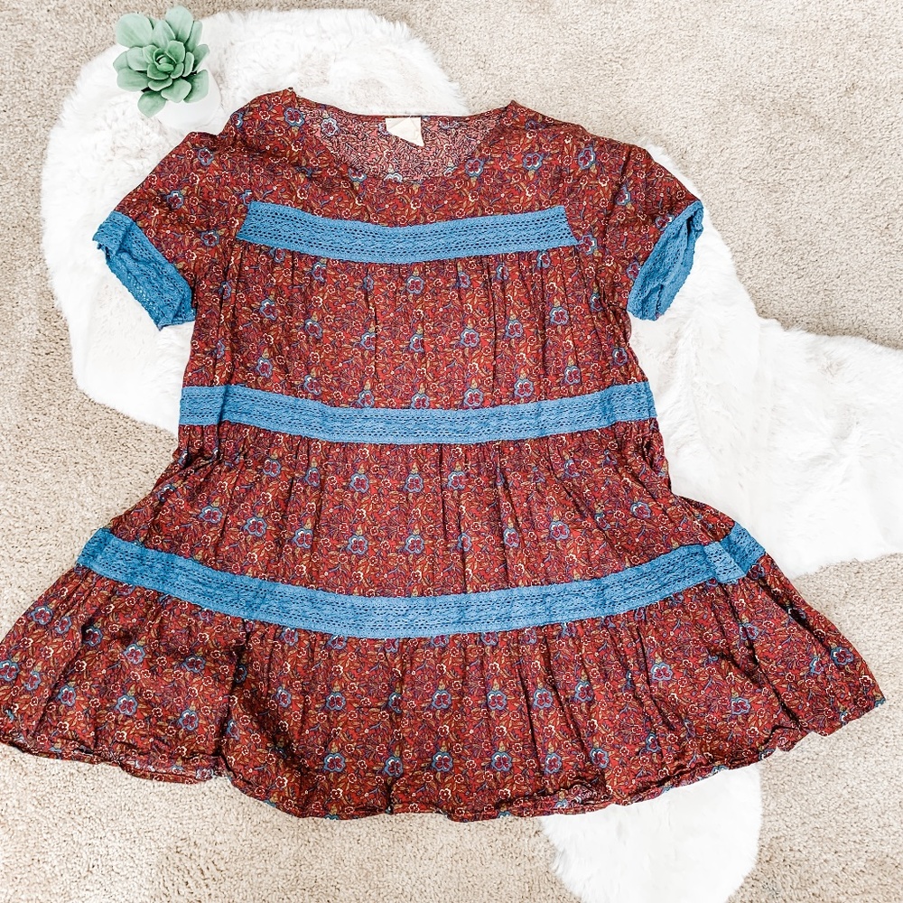 Spade & Heart Burgundy Floral Lace Blouse- Size M